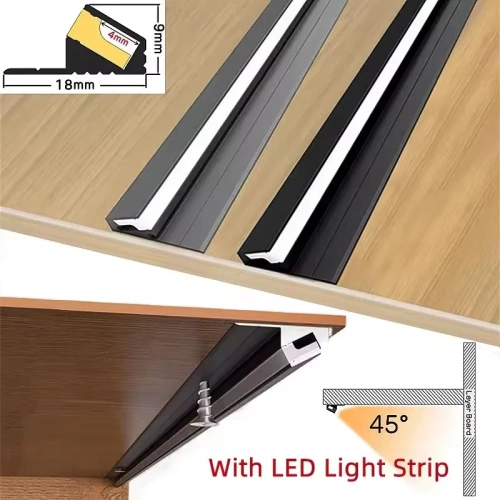 Customized LED cabinet light with 45-degree invisible oblique illumination, 12V, suitable for kitchen, bedroom, wardrobe, and shelf layers.