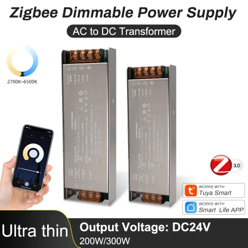 DC24V Zigbee3.0 Power Dimmer/Transformer/LED Driver Compatible for Single/CCT color strip light TuYa & Smart Life app 200W/300W