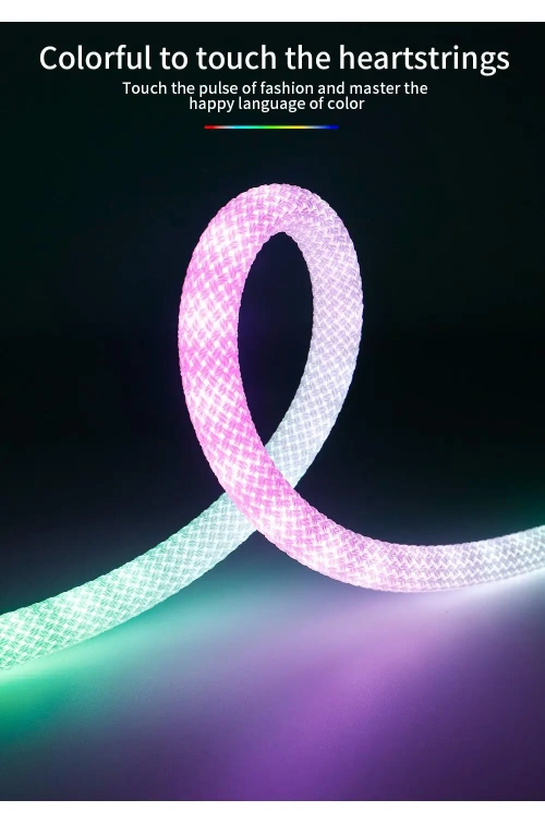 22mm Diameter 60/96LEDs/m DC12V/24V WS2811/WS2815 RGB Full Color LED Pixel Round Braided Neon Strip Light 360 degree Beam Angle