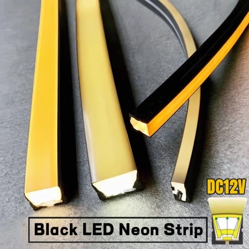 5m Black Silicone Tube LED Neon Light DC12V Flexible Recessed Diffuser Channel Waterproof Wall Ceiling Ribbon Rope Strip Light