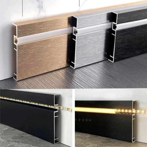 Creative Brushed Aluminum Profile LED Baseboard H80mm with Milky Cover Corner Bar, Stair Light, Corridor Lighting