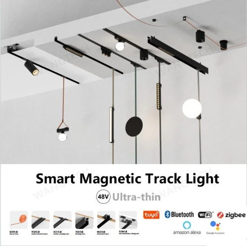 Extra Smart Magnetic Track Light Dimmable Ceiling Surface Mount Aluminium LED DC48V Alexa Tuya Zigbee Flood Spot Black White