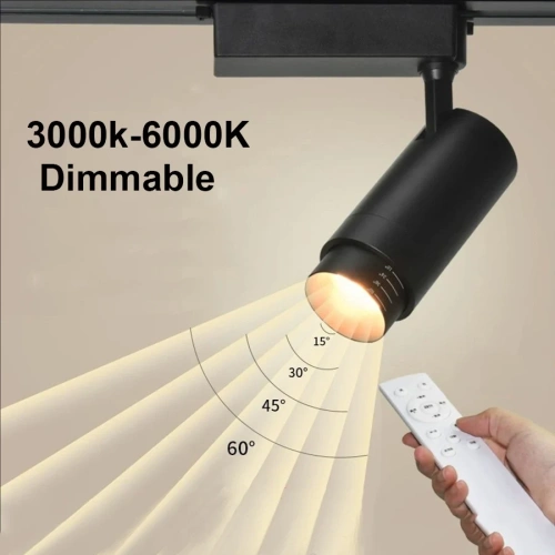 20W 30W Dimmable Focusing COB Led Track Light 3000k-6000K Aluminum LED Rail Track Light Adjustable15-60 Zoom LED Spotlights