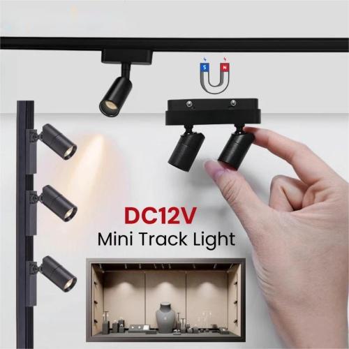 DC12V Mini LED Showcase Cabinet Lamp Magnetic Rail Jewelry Display Lamp Suface Mounted Exhibition Wardrobe Track Lighting System