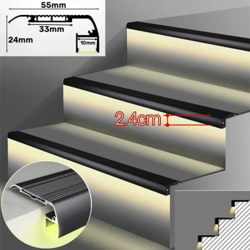 Anti-Slip Stair Corner LED Aluminum Profile Safety Backlight Step Channel Cover Edge Protector Deck Hard Bar Strip Light